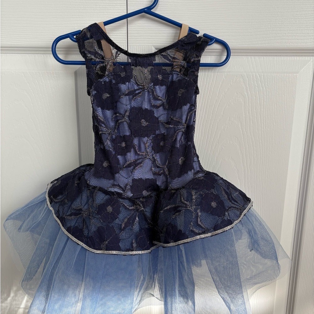 Blue Ballet Dance Costume with Floral Pattern